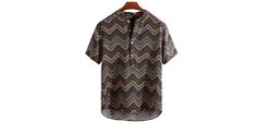 Printed Chevron Shirt Summer Tops For Casual Gatherings, Casual Cotton Tops For Vacation, Casual Brown Summer Camp Shirt, Casual Brown Camp Shirt For Summer, Casual Brown T-shirt For Summer, Casual Brown Summer T-shirt, Casual Brown Summer Shirt, Casual Summer T-shirt For Gatherings, Summer Casual T-shirt For Gatherings