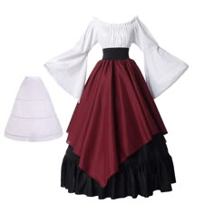 PRICES MAY VARY. Package includes: 1x victorian white top, 1x dark color renaissance skirt, 1x hoop skirt to keep shape Scoop neck, long flare sleeve blouse, elastic waist skirt, floor length medieval dress costume women Women's renaissance costume medieval peasant dress gothic victorian costume dress halloween irish medieval dress The renaissance peasant dress renaissance is suitable for medieval theme party, renaissance fair, parade float, victorian and halloween cosplay party Machine wash in Medieval Costume Women, Womens Medieval Dress, Vampire Ideas, Women Pirate, Gothic Victorian Dresses, Era Medieval, Pirate Dress, Victorian Skirt, Female Pirate Costume