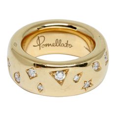 Launched in 2015 as a celebration of its 50th anniversary, the Iconica collection from Pomellato is a tribute to the Milanese designer’s goldsmithing heritage. Our pre-owned 18-karat rose gold ring features an array of miniature shapes, with a single white diamond, scattered about the wide-set band. Material: 18K Pink gold and diamond Size: 53 - 6 1/4 US - 9.45mm wide Weight: 11.20gr Condition: Very good Made in Italy Comes with: Pomelatto box All items at la Bourse du Luxe are subject to a stri Pomelatto Jewelry, Pomelatto Ring, Wide Band Diamond Rings, Dome Rings, Pomellato Ring, Diamond Bracelet Design, Pink Diamond Ring, Luxe Jewelry, Classy Jewelry