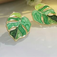 Green Leaves Bohemian Earrings Earrings Latest, Vintage Statement Earrings, Fancy Light, Glitter Leaves, Girls Korean, Leaves Earrings, Enamel Stud Earrings, Alloy Earrings, Statement Drop Earrings