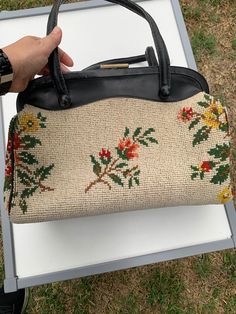 Vintage Needlepoint Tapestry Carpet Bag Floral Purse Top Handle-Montessa (Italy) | eBay Fruit Bag, Needlepoint Tapestry, Tapestry Bag, Floral Purse, Carpet Bag, Vintage Needlepoint, Picnic Bag, Vintage Tapestry, Change Purse