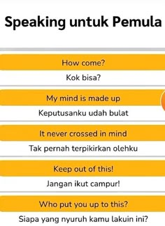 an orange and white sign that says speaking untuk pemuta