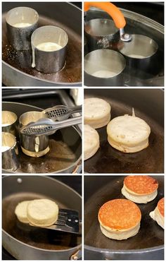 the process of making pancakes in a pan