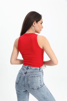 Red Vest Crop Top For Summer, Red Stretch Tank Vest, Red Sleeveless Crop Top For Spring, Red Vest Crop Top For Spring, Red Stretch V-neck Tank Top, Red Sleeveless Stretch Crop Top, Trendy Red Sleeveless Tank Top, Sleeveless Red Cotton Top, Red Fitted Tank Crop Top