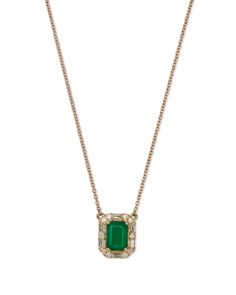 Bloomingdale's Emerald & Diamond Halo Pendant Necklace in 14K Yellow Gold, 18 - 100% Exclusive Formal Gold Emerald Necklace With Single Cut Diamonds, Antique Emerald Necklace, Fine Jewelry Gold Emerald Pendant Necklace, Fine Jewelry Emerald Pendant Necklace, Elegant Diamond Emerald Pendant Necklace, Yellow Gold Diamond Emerald Pendant Necklace, Fine Jewelry Yellow Gold-plated Emerald Necklace, Antique Emerald Ring, Emerald Necklace Pendant