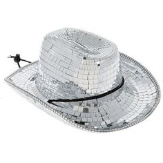 a white hat with silver sequins on it