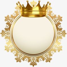 a golden crown on top of a white circle with an ornate border around the edges