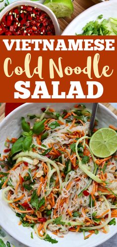 vietnamese cold noodle salad in a white bowl