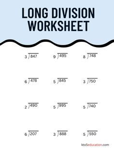 the long division worksheet is filled with numbers