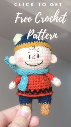 a crocheted doll is shown with the text, click to get free crochet pattern