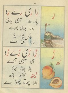 an old book with arabic writing and pictures of fruits on it, including oranges