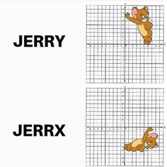 a cartoon mouse is on the graph paper with words jerry and jerry written below it