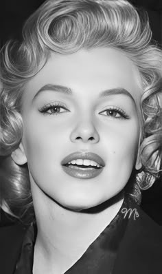 a black and white photo of a woman with blonde hair