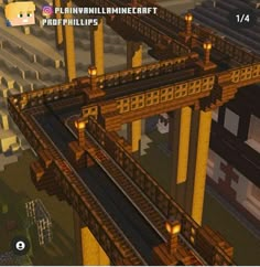 an image of a train crossing over a bridge in minecraft with lots of tracks