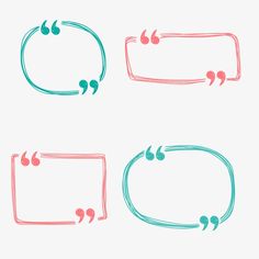 four hand drawn speech bubbles on a white background with red, blue and green lines