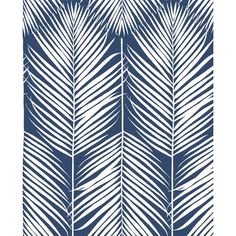 a blue and white palm leaf wallpaper