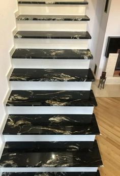 Granite Steps Design, Stairs Designs, Granite Steps, Steps Design, Wooden Staircases, White Granite, Black Granite