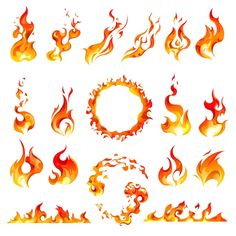 a set of fire flames on a white background