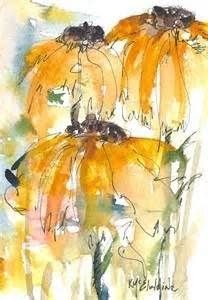 watercolor and ink drawing of yellow flowers