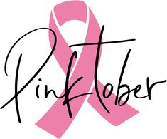 a pink ribbon with the word pinfl flobr written in cursive writing