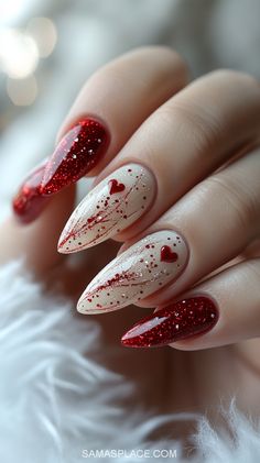 Get into the festive spirit with 21+ Christmas nails ideas to shine this holiday season in 2024. From classic red and green designs to sparkling gold and silver accents, these nail trends are perfect for celebrating in style. Try candy cane stripes, snowflake art, or glitter ombré for a holiday-inspired look. Whether you prefer elegant minimalism or bold, detailed patterns, these ideas cater to every taste. #ChristmasNails2024 #HolidayNailIdeas #FestiveNails Nail Holiday Ideas, Christmas Nails Red And Gold Glitter, New Year Nail Inspo 2024, Elegant Red Nail Designs, Red Nye Nails, Red Detail Nails, Nails For 2025, Christmas Nails Red And Silver, Cute Red Nail Designs