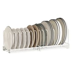 a rack with many plates on it