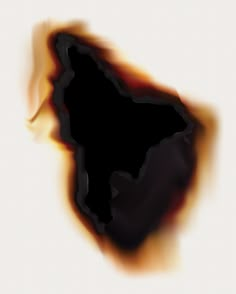 the shape of a map is shown in black and orange flames on a white background