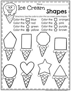 an ice cream shape worksheet for kids to learn how to draw and color