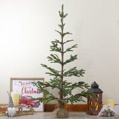 a small christmas tree sitting on top of a table