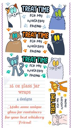 a poster with cats on it that says treat time and the words treats for them