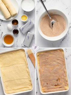 four pictures showing how to make an uncooked pastry