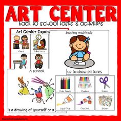 an art center poster with pictures and words