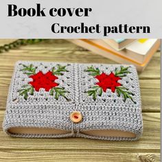 a crocheted book cover with poinsettis on it