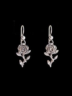 Rose Earrings Sterling Silver Rose Earrings Silver Rose Charm Rose Charms Flower Jewelry Flower Earr Silver Rose Earrings, Rose Design Flower Earrings For Anniversary, Rose Flower-shaped Earrings With Rose Design, Sterling Silver Flower Earrings With Rose Design, Sterling Silver Rose Flower Jewelry, Sterling Silver Rose Design Flower Earrings, Rose Gold Dangle Flower Earrings In Sterling Silver, Silver Rose Detail Sterling Silver Jewelry, Rose Gold Sterling Silver Dangle Flower Earrings