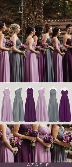 bridesmaid dresses in different colors and styles, with the same color for each dress