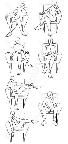 the silhouettes of people sitting in chairs with their legs spread out and feet crossed