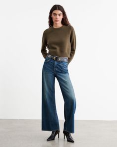 MARLENE JEAN Marlene Jeans, Denim Editorial, Winter Trousers, Boxy Sweater, Nili Lotan, Mid Rise Jeans, Wide Leg Denim, Blazer Coat, Skirt Top