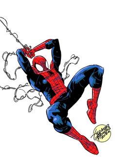 a drawing of spider - man flying through the air