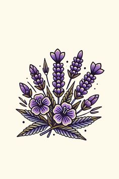 American Traditional Tattoo Flash Art, Traditional Lavender Tattoo, Traditional Flash Tattoo Ideas, How To Draw Tattoos, Violet Tattoo, Traditional Tattoo Inspiration, Lavender Tattoo, Traditional Tattoo Art, Girly Tattoos