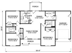 the floor plan for a two bedroom, one bath house with an attached living area