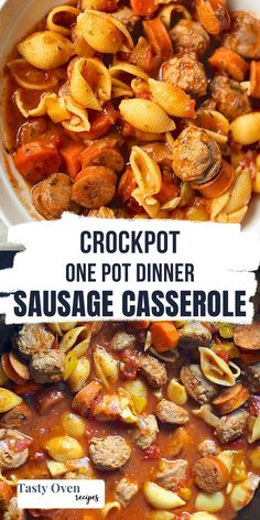 the crockpot one pot dinner sausage casserole is ready to be eaten