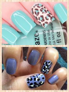 two different nail designs with leopard print on them