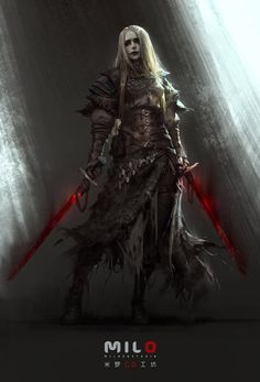 a character from the video game's middle - earth mmo, holding two swords