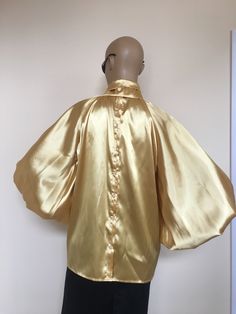 "This is a very stylish Womens Satin blouse. It is comfortable and cozy. Made for a free flowing fit. Great for all year around and for any special occasion or casual day can be dressed up or dressed down. SIZE CHART SIZE S - US 6, UK 8, EU 36 bust: bust around 34.5\"/90cm Waist: waist around 27.5\"/70cm Hips: hips around 34.5\"/90cm SIZE M - US 8, UK 10, EU 38 bust: bust around 37.5\"/95cm Waist: waist around 29.5\"/75cm Hips: hips around 37.5\"/95cm SIZE L - US 10, UK 12, EU 40 bust: bust arou Classic Gold Silk Blouse, Elegant Gold Silk Blouse, Chic Satin Collared Blouse, Elegant Gold Collared Blouse, Chic Gold Formal Blouse, Satin Tops For Fall Party, Gold Collared Blouse For Formal Occasions, Elegant Gold Collared Top, Elegant Gold Satin Blouse