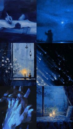 four different paintings depicting the night and day