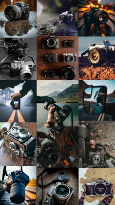 a collage of many different types of cameras