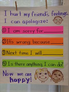 How to say I'm sorry. This chart is great for teaching children how to say sorry and mean it! Image only Class Management, How To Say, Teaching Classroom