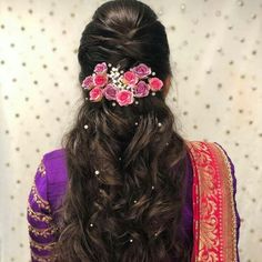 Semi Open Hairstyles, Engement Bride Hairstyle, Simple Open Hair Hairstyles Indian, Engagement Hairstyles For Bride, Bride Hairstyle