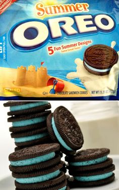 oreo cookies are stacked on top of each other