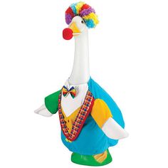 a white and blue bird wearing a clown outfit